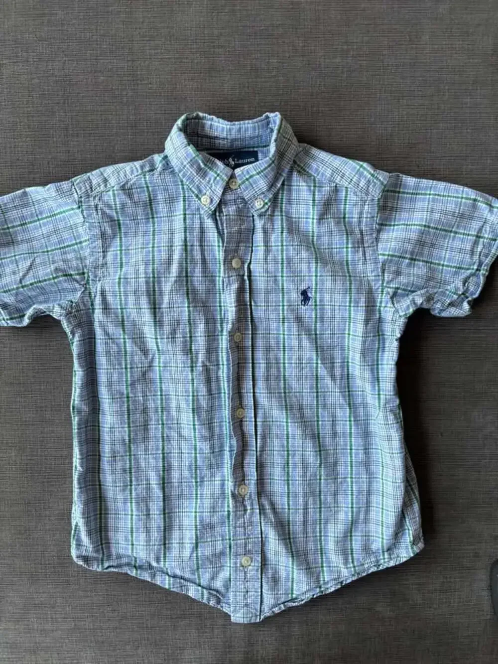Polo Ralph Lauren Boys size 6 Plaid Button Down Shirt Short Sleeve Blue Green